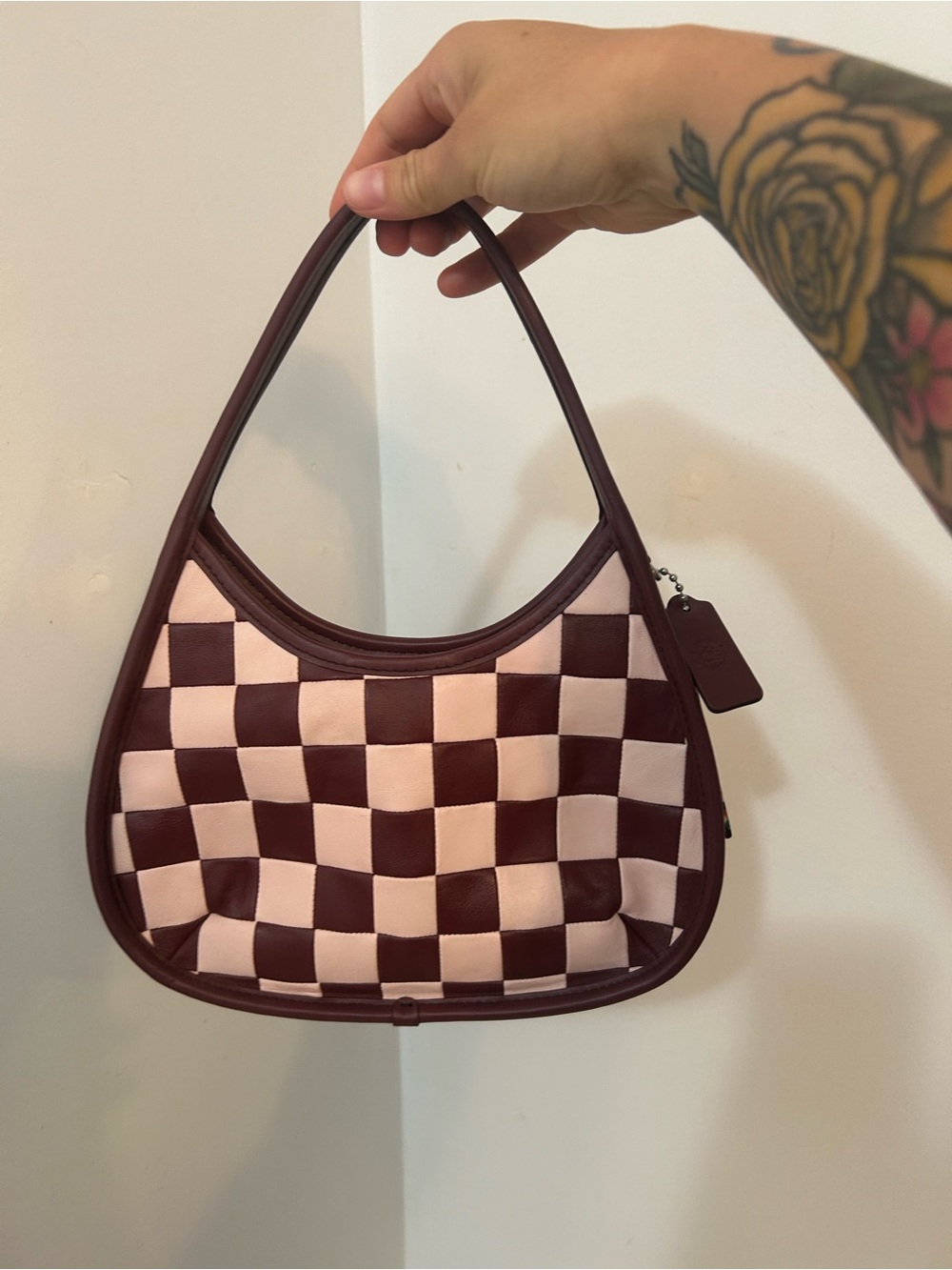 Coach Ergo Bag in Baby Pink and Burgundy Check